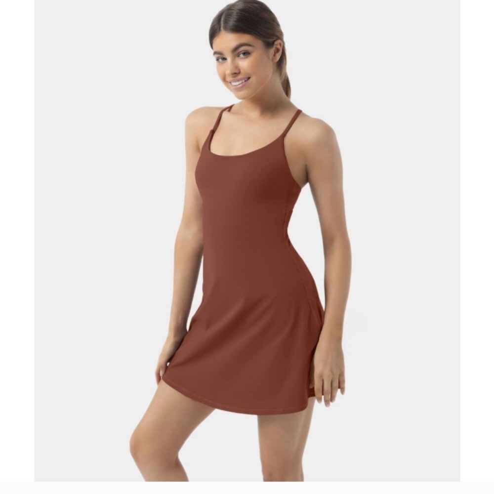 HALARA L Sequoia Everyday Cloudful Backless 2-in-1 Flare Workout Dress-Wannabe